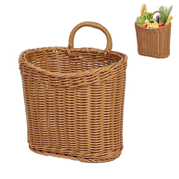 Woven Hanging Wall Basket for Front Door – Imitation Wicker Door Basket for Mail, Flowers & Home Storage, Wall Hanging Basket for Garden Farmhouse