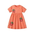 thumbnail image 1 of Robes Décontractées pour Filles, Été, Imprimé de Fraises Dessin Animé, Col Rond, Manches Courtes, Midi, Robe d'Été Décontractée Mode Urbaine, Orange, 6-7 Ans, 1 of 6