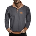 thumbnail image 2 of Yusimy Men's Sweatshirt Solid Color Block Pullover Long Sleeve Buttoned Stand Collar Fleece Lined No Hood Simple Casual Style, 2 of 8