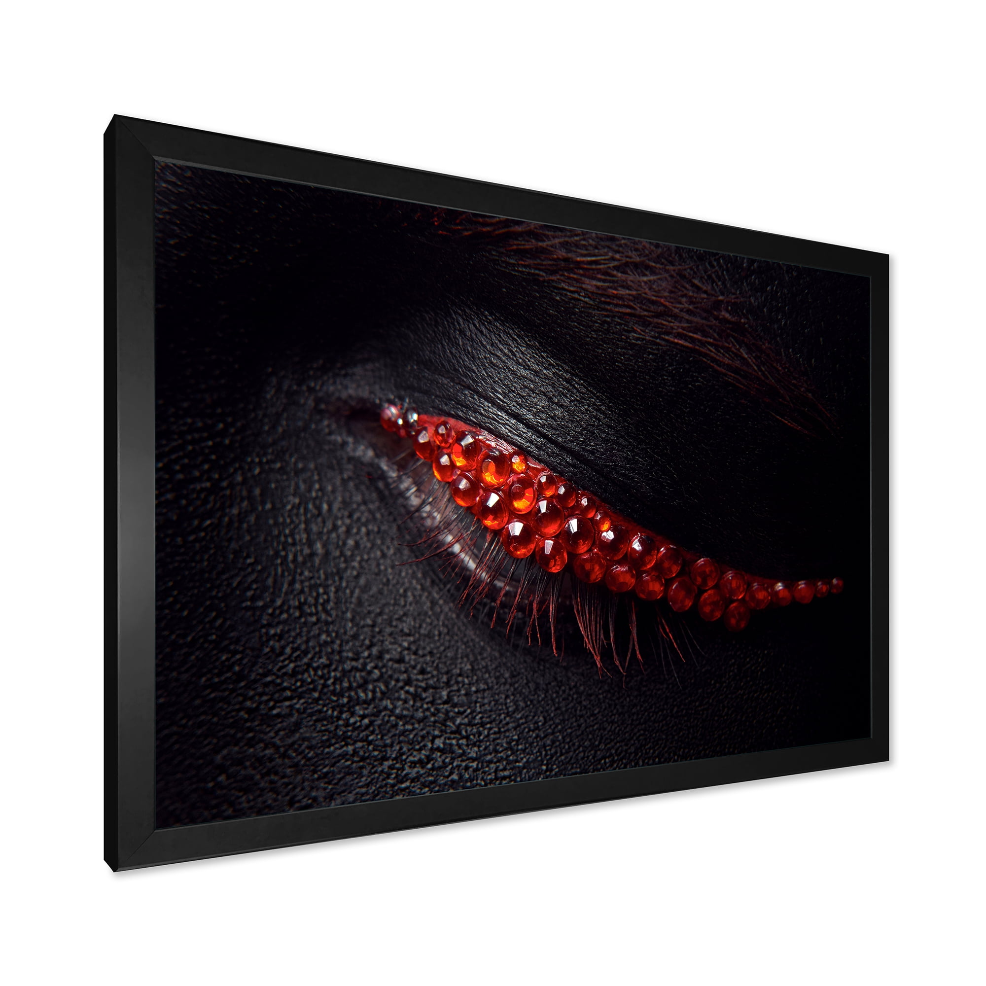 Designart 'Beautiful Black Skin Female Eye With Red Diamonds' Modern Framed Art Print