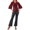 thumbnail image 2 of INSPIRE CHIC V Neck Blouse for Women's Ruffle 3/4 Sleeve Dressy Top Flowy Party Club Tops XS Red, 2 of 6