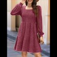 thumbnail image 4 of Vestido Estilo Babydoll Informal de Otoño con Cuello Cuadrado y Larga para Mujer Rojo XL, 4 of 8