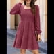 thumbnail image 4 of Vestido Estilo Babydoll Informal de Otoño con Cuello Cuadrado y Larga para Mujer Rojo L, 4 of 8