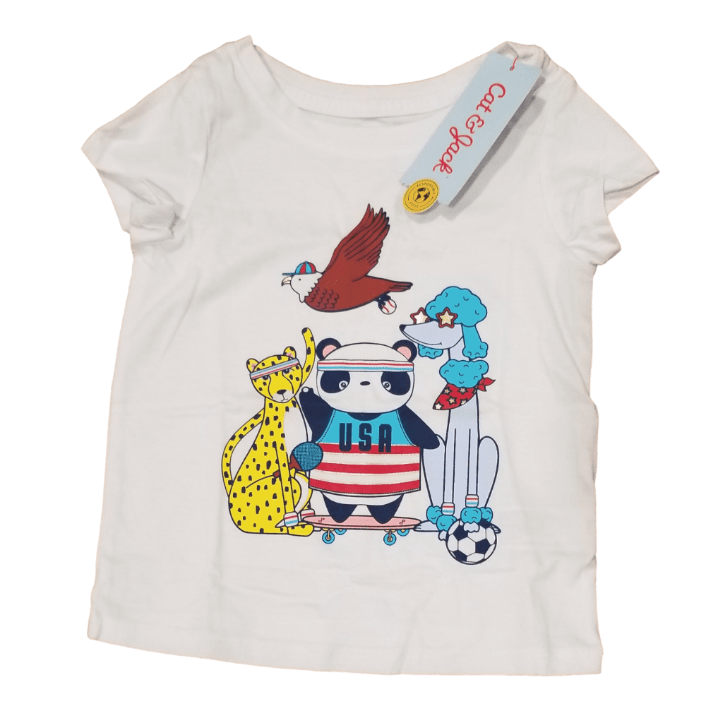 Cat & Jack Toddler Girls Off White Short Sleeve T-Shirt With Stars Size 3T 