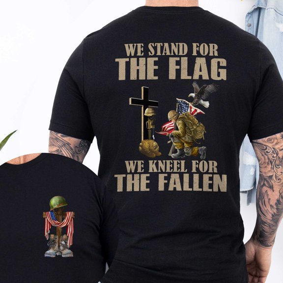 FLAGWIX Veteran Kneeling Christ Cross We Stand For The Flag We Kneel For The Fallen Veteran T-Shirt MLN3115TS - Father's Day, Christmas, Birthday Gifts For Men, Husband Gifts