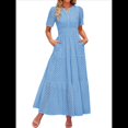 thumbnail image 3 of Vestido Informal de Verano para Mujer, de Corta, con Escote en V, Aberturas, Volantes y Ojales, Corte A Azul XS, 3 of 10