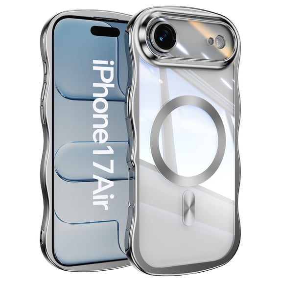 For iPhone Air Magnetic Phone Case,Cute Wavy Electroplated Bumper,Compatible with Mag-Safe,Ultra Slim Shockproof Drop Protection,Anti-Scratch Rugged Thin Fit Phone Case Cover,Silver