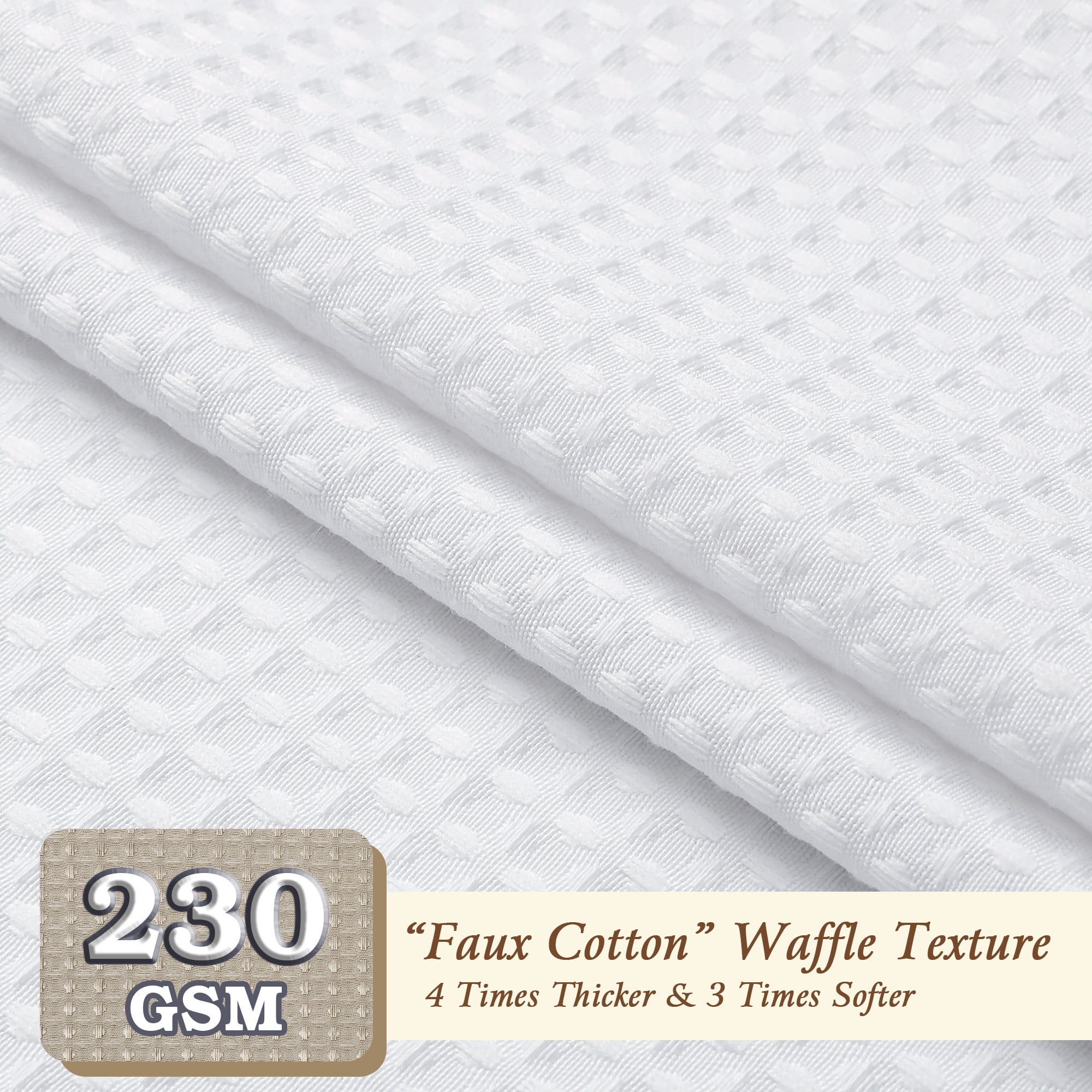 OVZME Extra Long Fabric Shower Curtain - 84 inch Long Waffle Weave Heavy Textured Fabric Bathroom Shower Curtain, Neutral Weighted Hotel Thick Bath Curtains, 72"Wx84"H, White