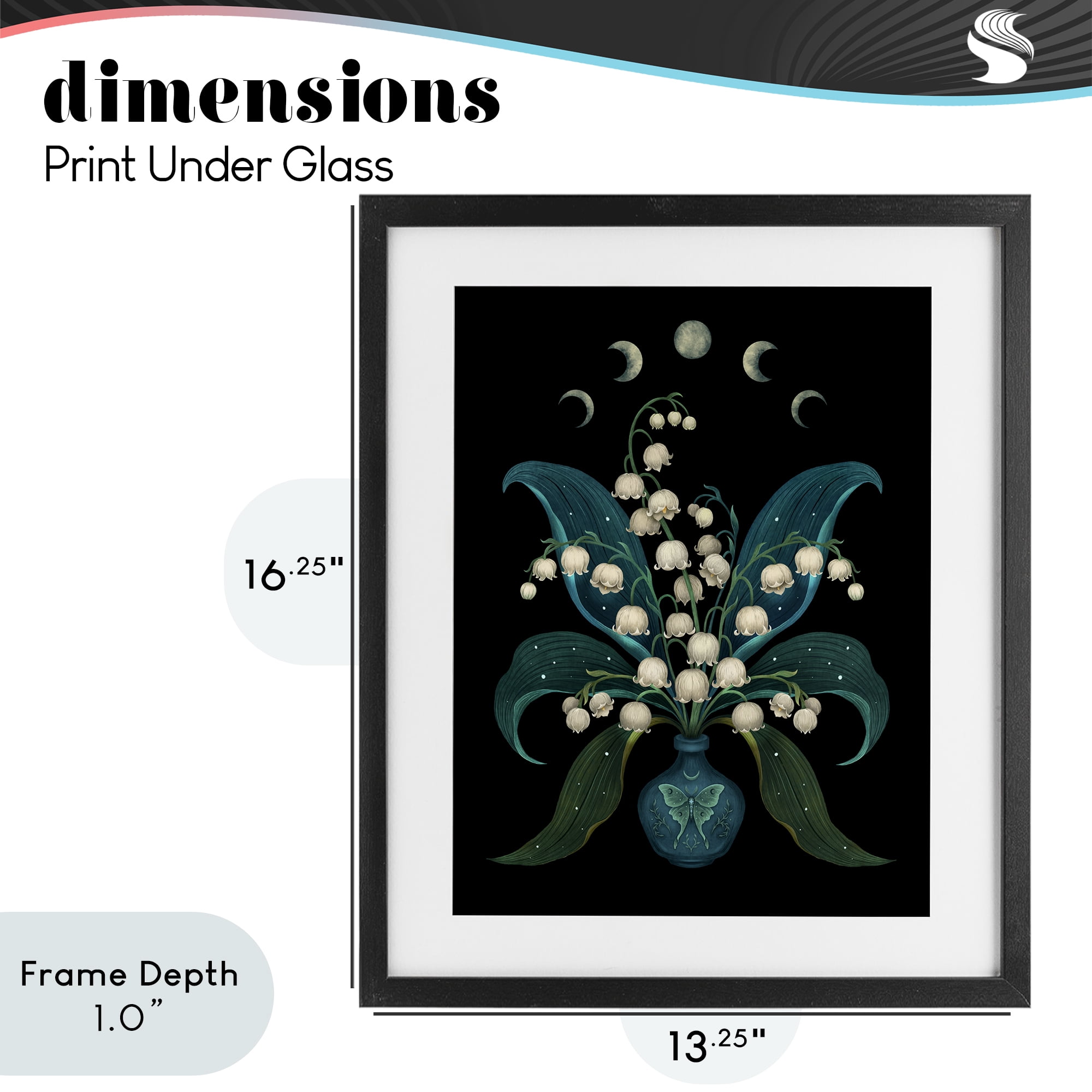 Stupell Industries Lunar Lily Of Valley Black Framed Print Under Glass, design by Episodic Drawings