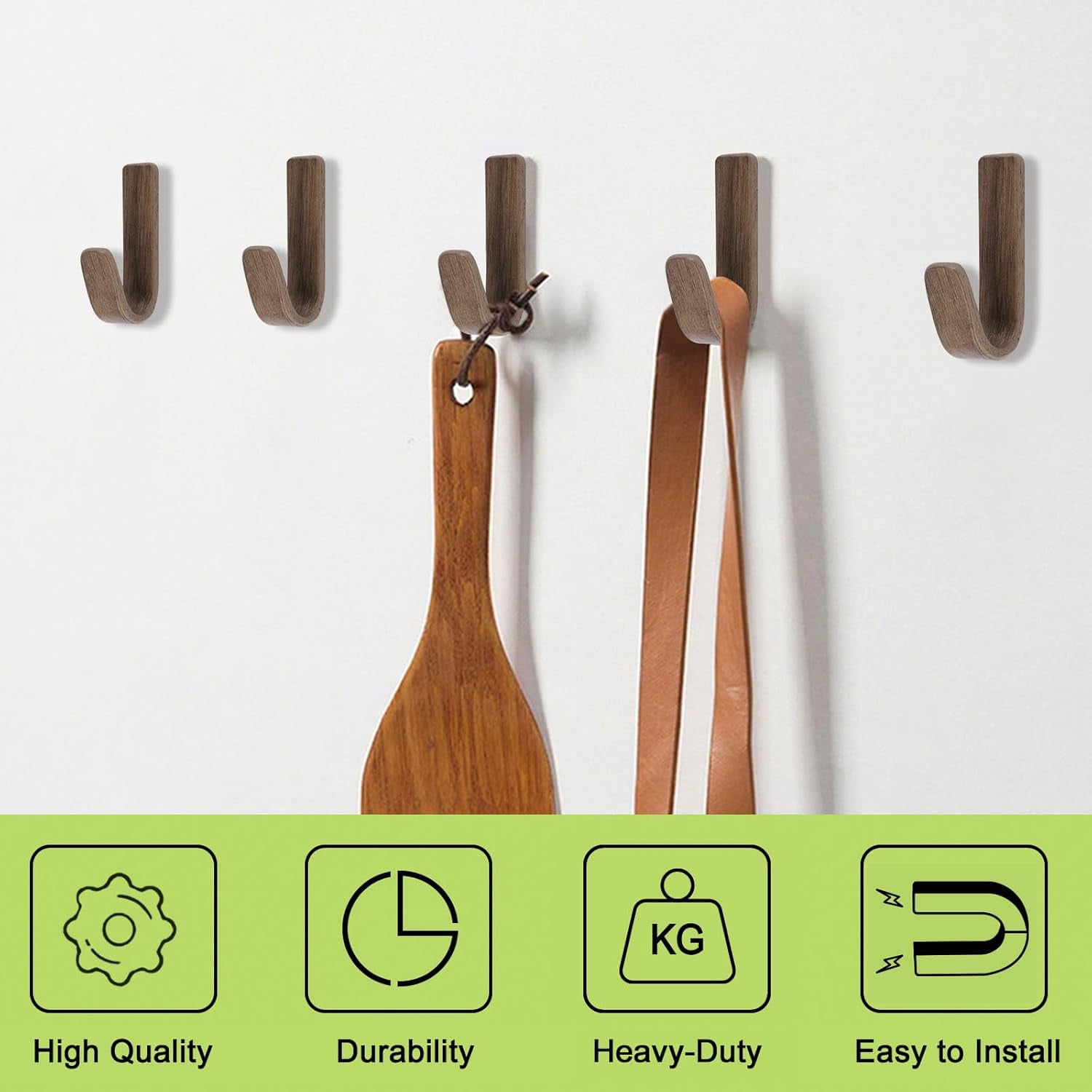 FEFEFW-Magnetic Walnut Wall Hooks, 6Pcs J Shape Natural Wooden Coat Hook Magnetic Towel Rack for Refrigerator,Metal Cabinet (Dark Brown)