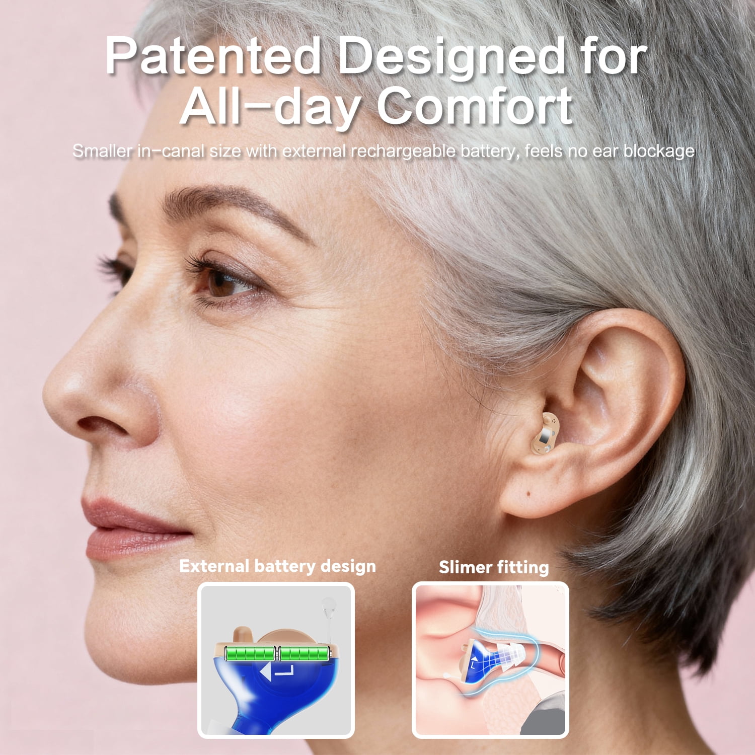 iBstone Nova - Completely in Canal Hearing Aids for Seniors Adults, Rechargeable, OTC, Blue & Red
