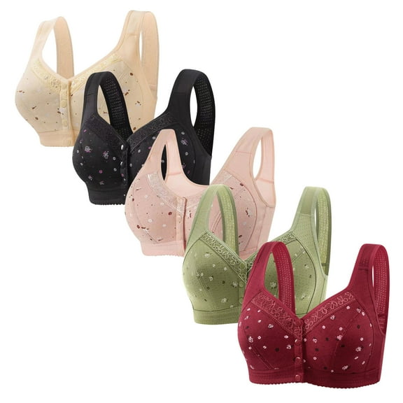 Tao Tao Women Daisy Bra Convenient Front Close Button Bras Sports Bra For Seniors Comfort Cotton Bras No Underwire Underwear 5 Pack Beige L