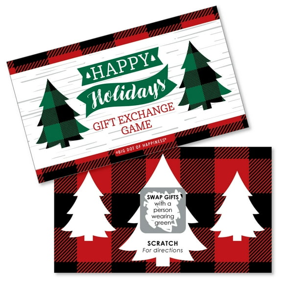 Big Dot of Happiness Holiday Plaid Trees - Buffalo Plaid Christmas Party Gift Exchange Game Scratch Off Cards - 22 Count