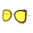 thumbnail image 4 of Womens Large Rhinestone Show Light Rim Trim Metal Rim Butterfly Sunglasses Gold Pink - Yellow, 4 of 8