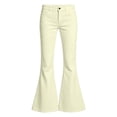 thumbnail image 3 of Ticikt Girls Solid Color Flared Pants, High Waist Double Pockets Stretch Bootcut Trousers Casual Kids Bell Bottom Daily Pants,Light Yellow, 3 of 7