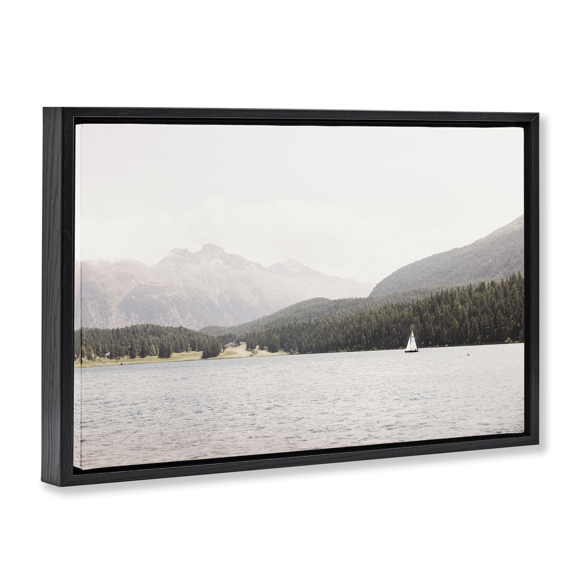 Stupell Industries Summer Sailboat View Landscape & Nature Photography Black Floater Framed Canvas Art Print Wall Art, 31 x 21