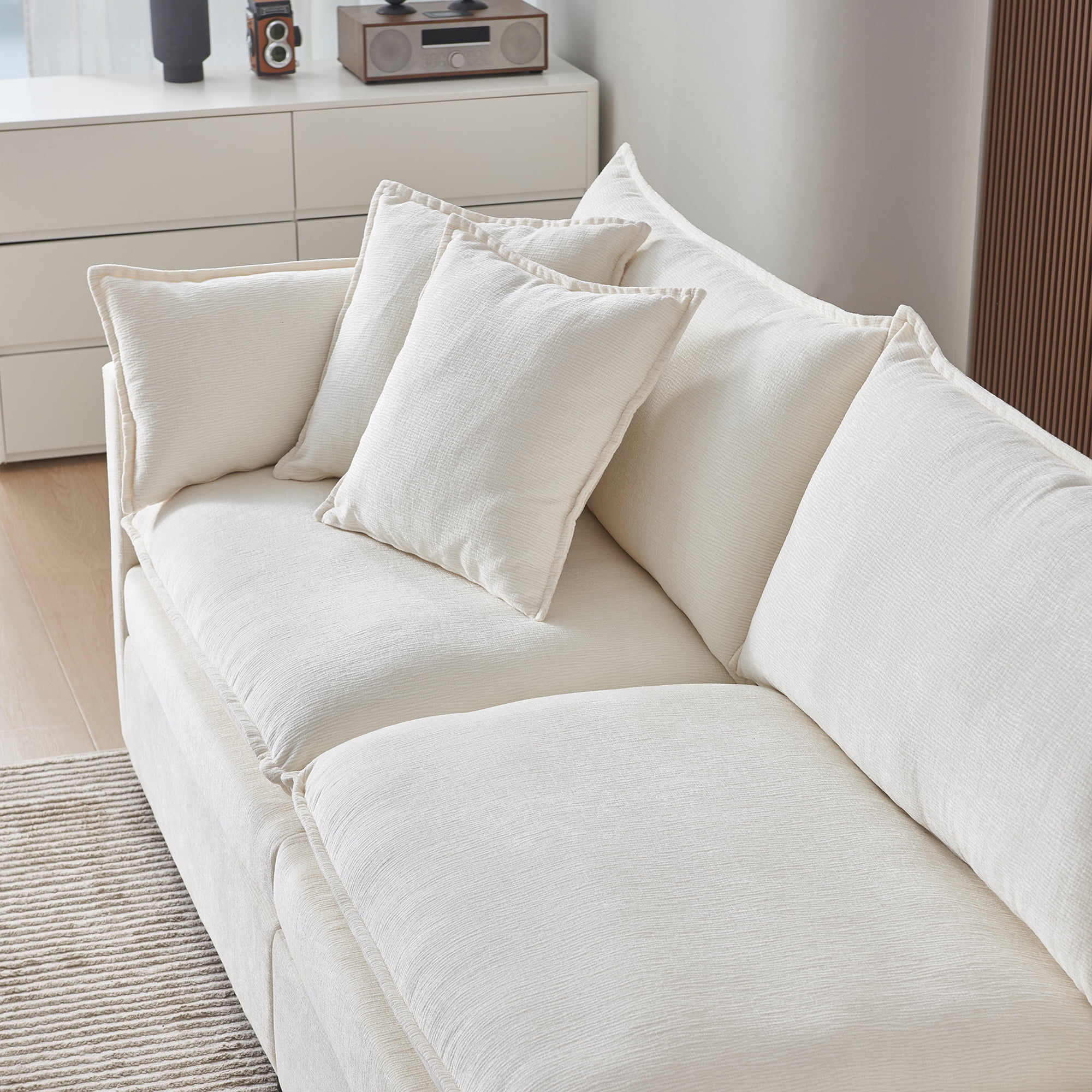 MAYEERTY Modular L-Shaped Sectional Sofa with Ottoman, Chenille Fabric Sofa Couch, Comfy Upholstered Furniture for Living Room，Begie