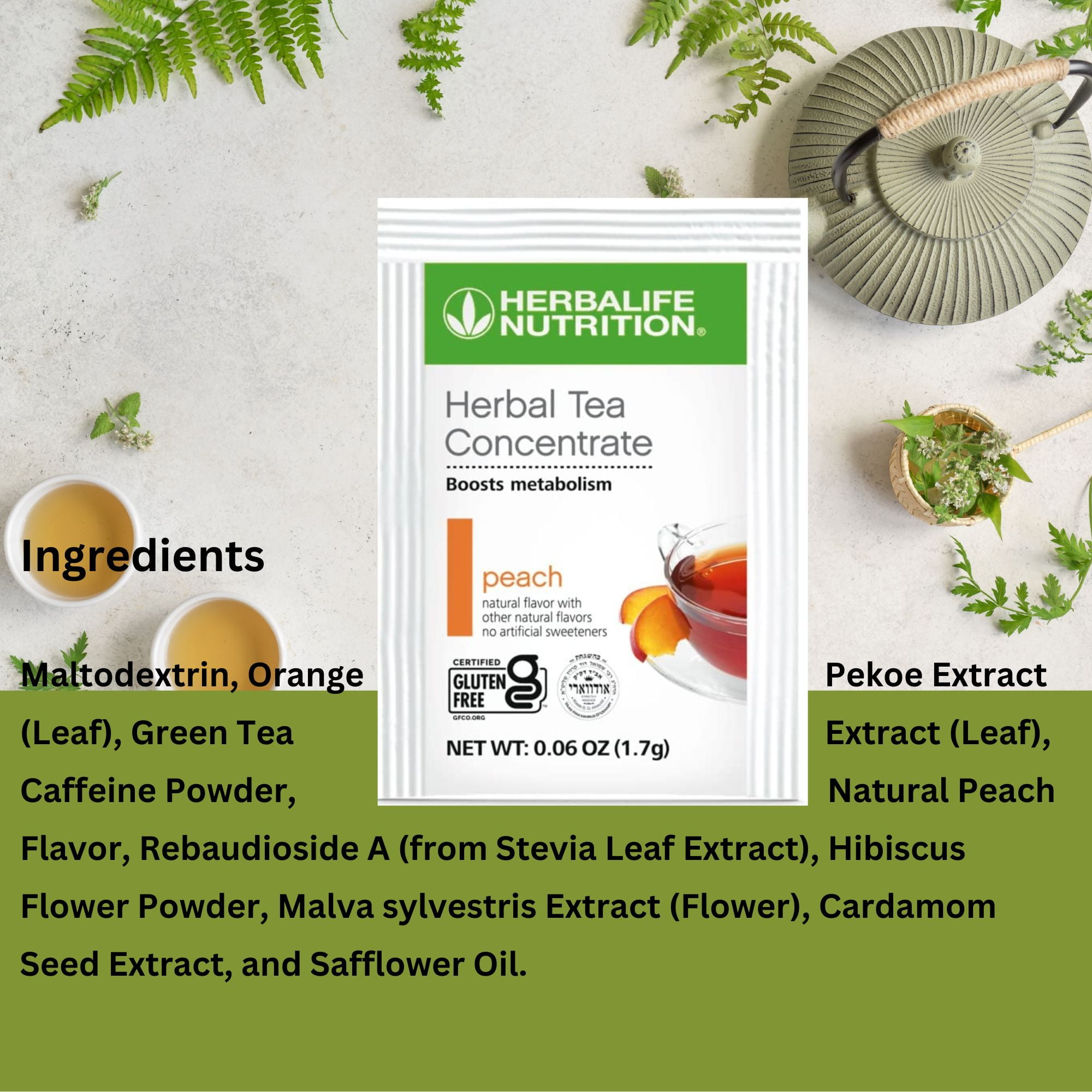 Herba life. Herbal Tea Concentrate All Flavors 25 Packets, Lemon Flavor (5 Packets), Sweet Ginger (5 Packets), Raspberry (5 Packets), Chai (5 Packets), Peach (5 Packets)