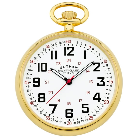 Gotham Men's Gold-Plated Stainless Steel Mechanical Hand Wind Railroad Pocket Watch # GWC14100G
