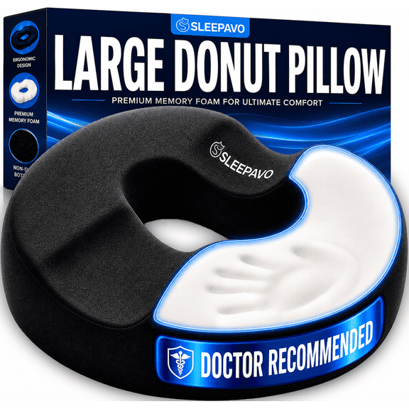 Sleepavo Seat Donut Pillow for Tailbone Pain Relief Cushion - Hemorrhoid pillow - Butt Cushions Pillow for Pressure Relief, Chair, Coccyx, Sciatica, Postpartum Pregnancy Sitting Pillow Donut Cushion