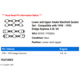 thumbnail image 2 of Lower and Upper Intake Manifold Gasket Set - Compatible with 1990 - 1993 Dodge Daytona 3.0L V6 1991 1992, 2 of 2