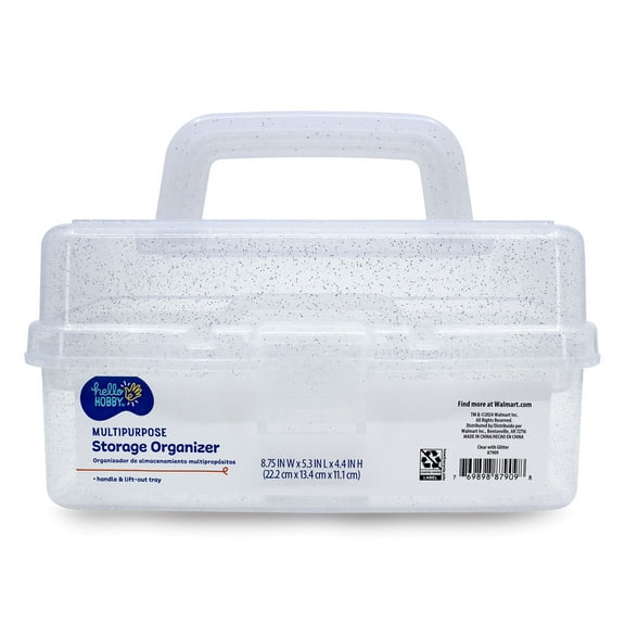 Hello Hobby Arts & Craft Storage Case with Lift Out Tray Clear with Glitter