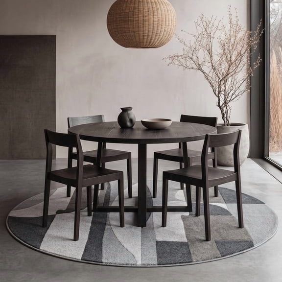 Neu Looms Hand Tufted Wool Silk Round Area Rug, Geometric Lines, Gray Charcoal, 5 Ft