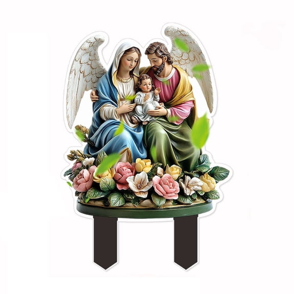 Mother's Day Acrylic Garden Stakes, Religious Virgin Mary & Holy Family Floral Yard Decor, Angel Figurine Ground Inserts for Courtyard & Patio, Ideal Holiday Gifts for Home & Garden Decoration