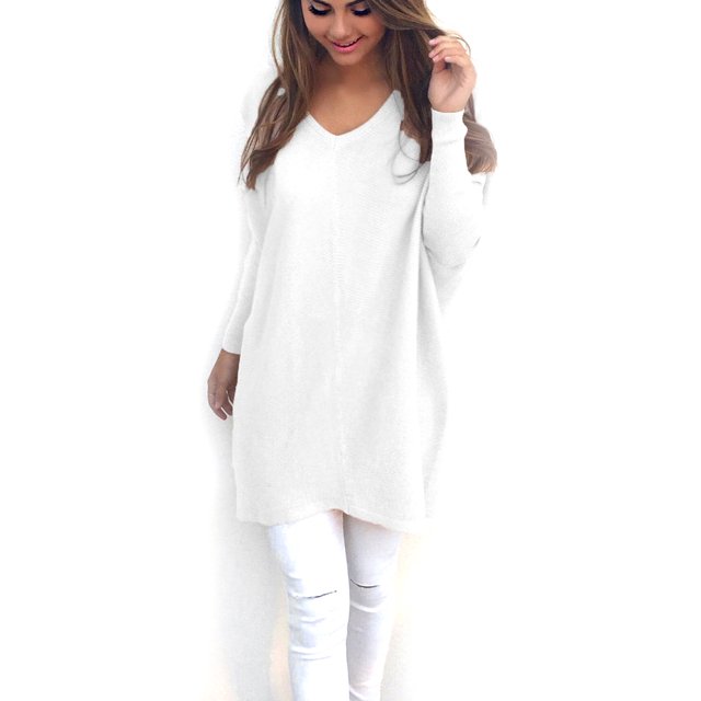 Suéteres sólidos de las mujeres Suéteres con cuello en V Blusa suelta FleinngHoz JD710495548