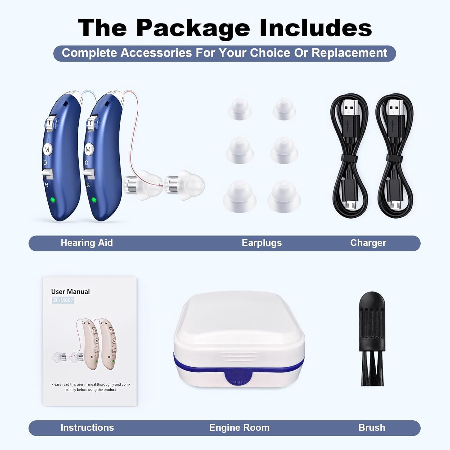 Digital Hearing Aids for Seniors with Noise Reduction, Rechargeable BTE Hearing Aid for Adults with Hearing Loss with volume control. (Blue)