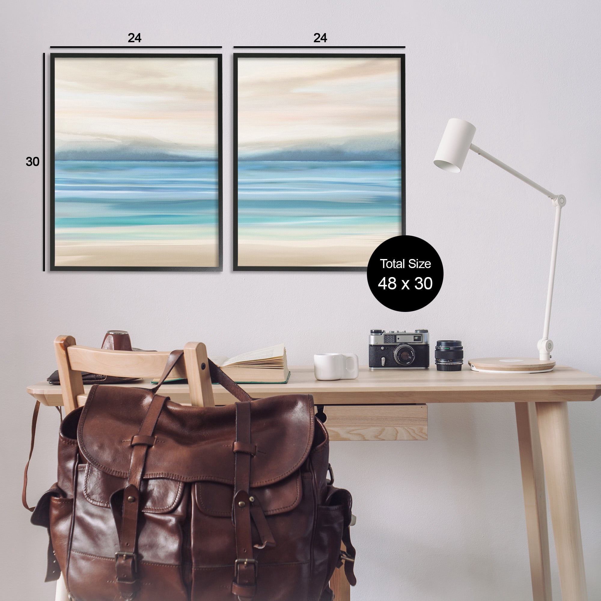 Stupell Industries Subtle Beach Seascape Landscape Painting Black Framed Art Print Wall Art, 24 x 30, Set of 2