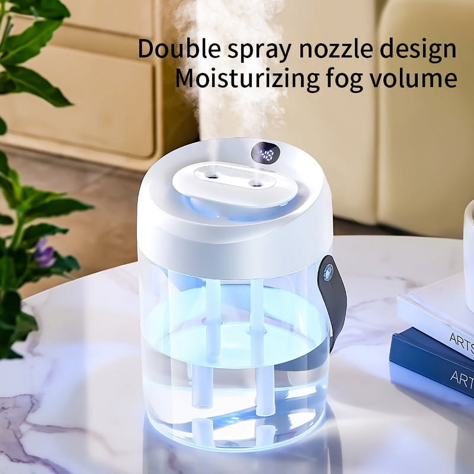 2025 New Version, 2L Large Capacity Dual Mist Humidifier with Handle & Digital Display, Portable Desktop Humidifier, Ultra-Quiet USB-Powered for Home Office Bedroom(Digital display version White)