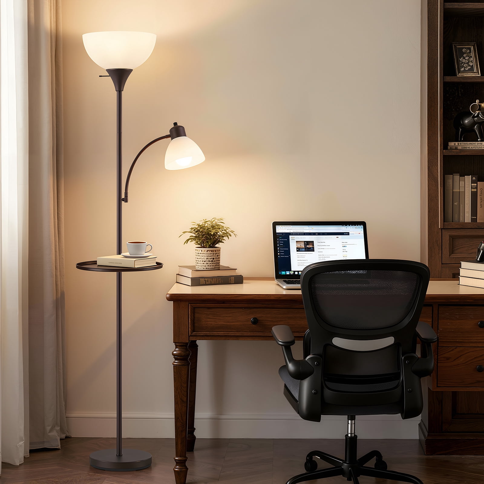 NATYSWAN 72" Floor Lamp with Table, Adjustable Reading Lights, Modern Torchiere Floor Lamps for Living Room, Bedroom, Office, Brown Bulb not Included