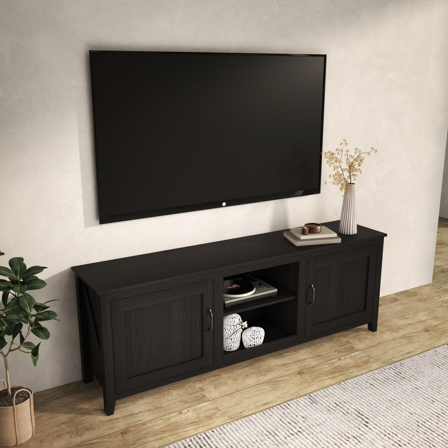Kadyn TV Stand, Particle Board TV Stand Console with Doors, Modern TV Cabinet for TVs Up to 60" Television Cabinet, Black