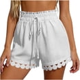 thumbnail image 3 of Bxsruta Women's High Waist Drawstring Wide Leg Shorts with Scalloped Hem Elastic Waist Casual Summer Beach Shorts, 3 of 8