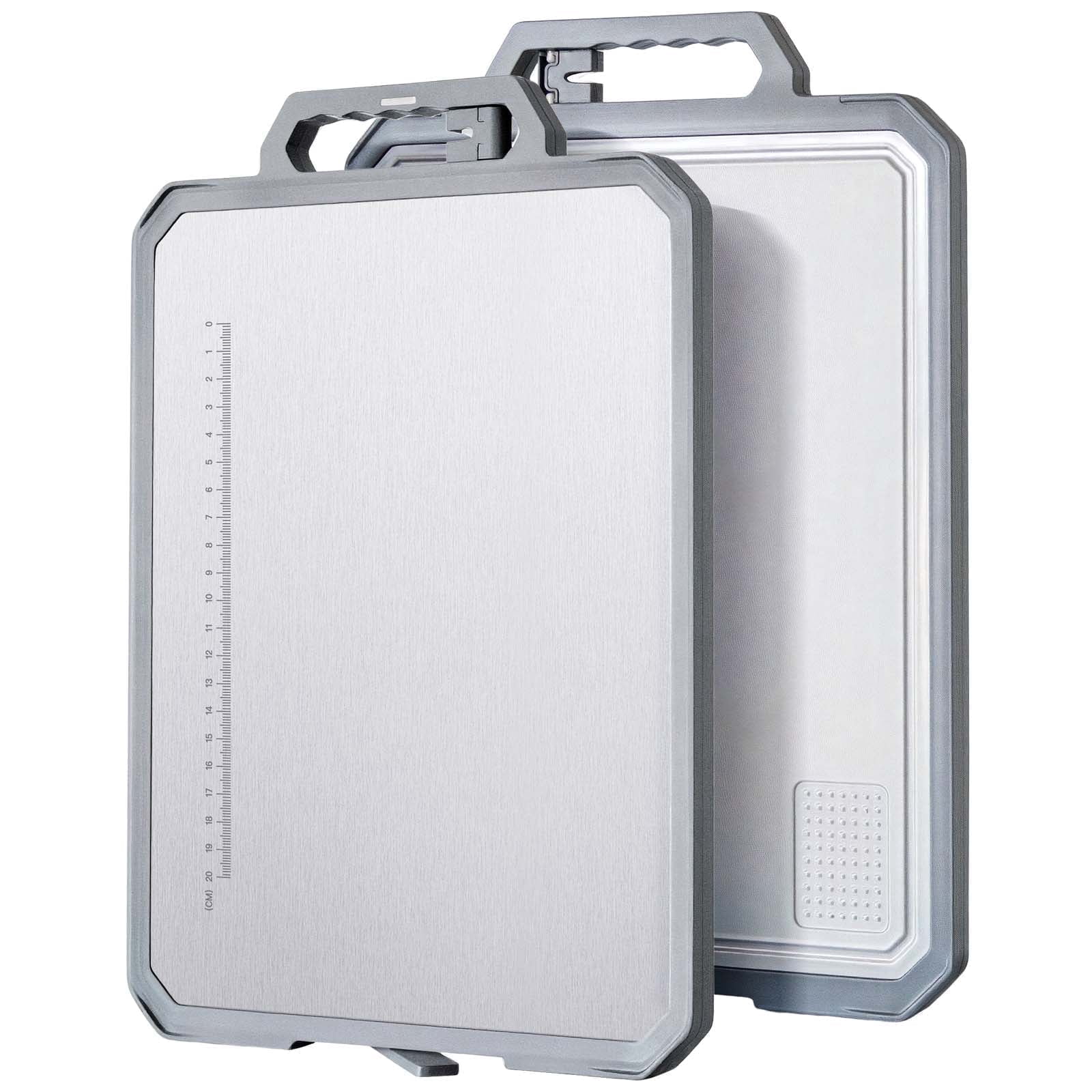 Double Sided Stainless Steel & Wheat Straw Cutting Board - 15.2" X 10.5", Large Meat & Veggie Board, Dishwasher Safe (Black)