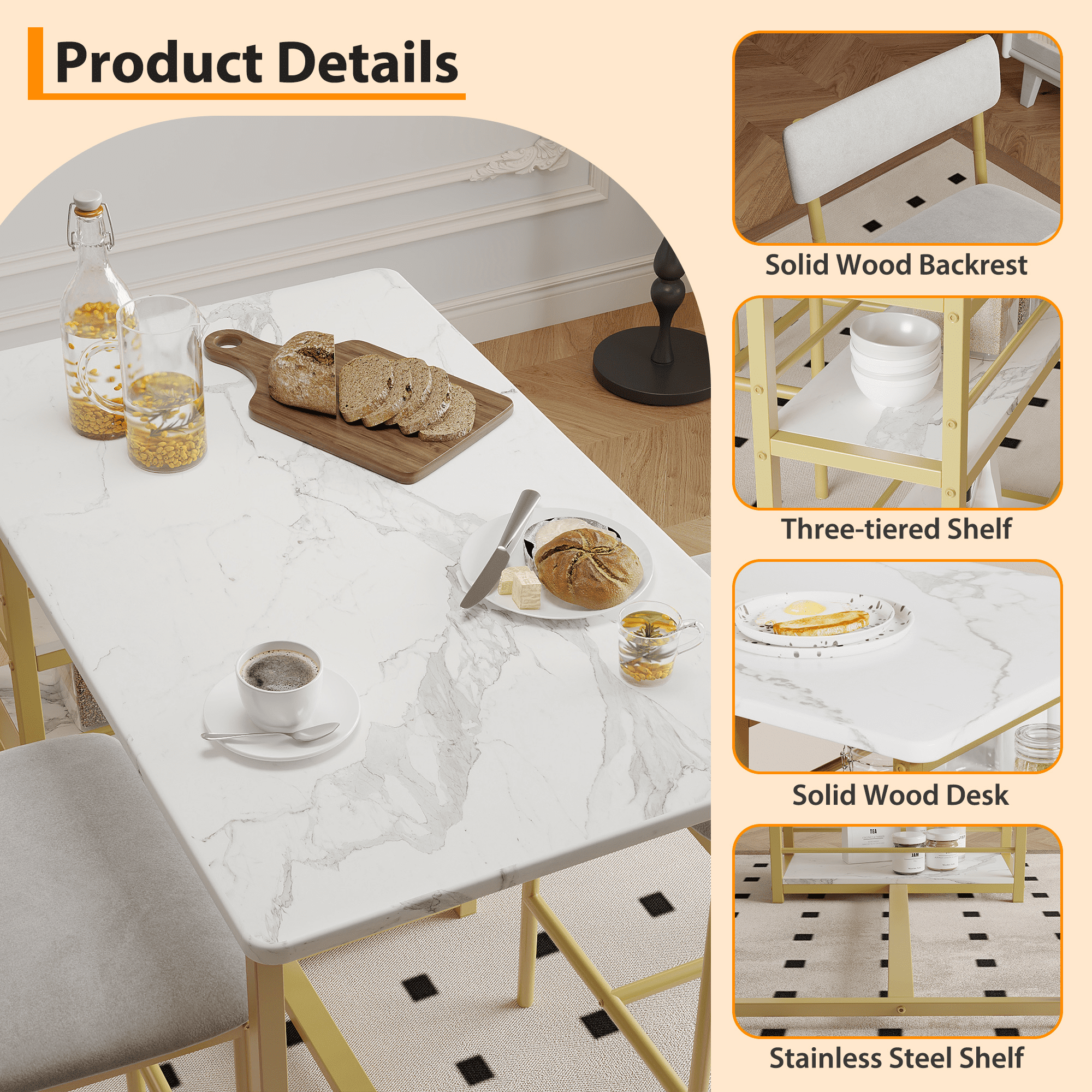 Kitchen Table Set,Dining Table and Chairs for 2,3 Piece Dining Room Table Set with 2 Upholstered Chairs,Bar Dining Table Set for Small Spaces,Apartment,Breakfast,Pub