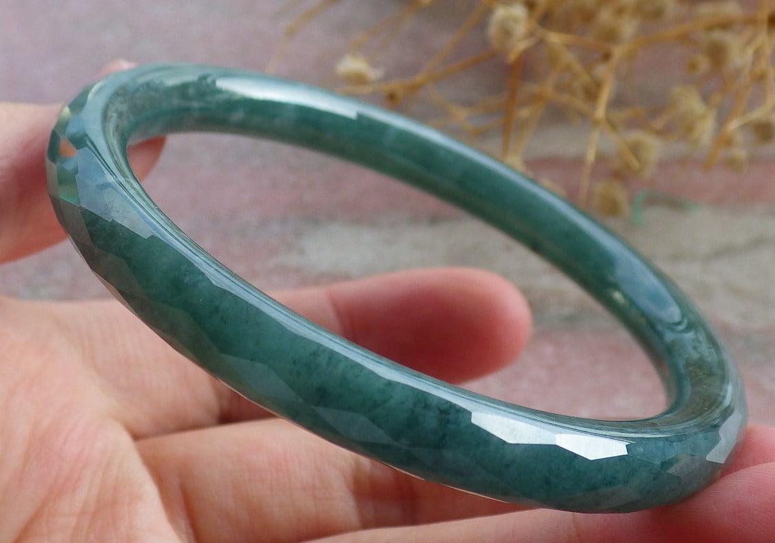 Icy Green Natural A JADE Jadeite Dia Cut Circle Bangle Bracelet 55 mm 683392 TN