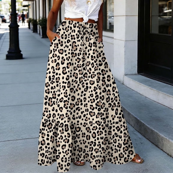 Vetsdori Women Summer Casual Print Casual Long Skirt With High Waist And Flowing Long Skirt With Pockets And Half Skirt