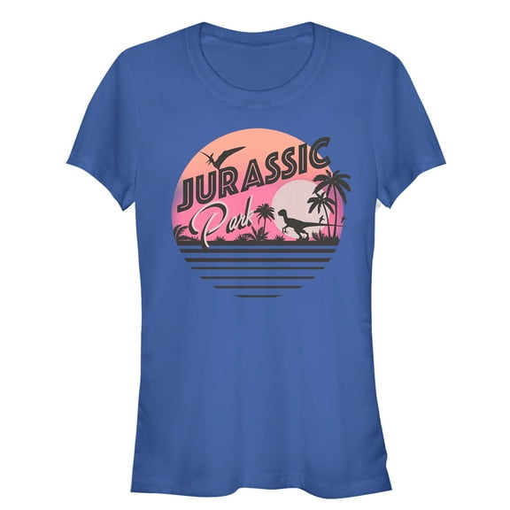 Junior's Jurassic Park Retro Postcard  Graphic Tee Royal Blue Medium