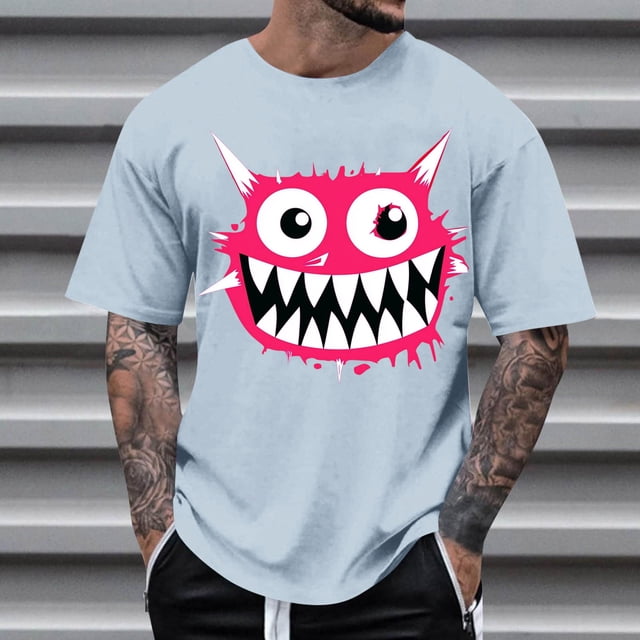 Blusas y camisas de manga corta con cuello redondo para hombre, blusas casuales de verano a la moda con cuello redondo y estampado para hombre.