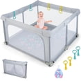 thumbnail image 1 of OLAKIDS Baby Playpen Foldable, 50’’x50’’ Large Baby Playard for Toddlers with Gate, Soft Visible Mesh, Indoor Outdoor Kids Activity Center Baby Fence with 4 Handlers 50 Ocean Balls (Gray), 1 of 9