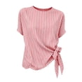 thumbnail image 5 of Annhoo Striped Blouses for Women Crew Neck Side Tie Knot Short Sleeve Top Loose Lightweight Comfy Beach Shirts, 5 of 7