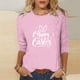 thumbnail image 4 of Mujeres 3/4 Manga Tops Impresión Casual Cuello Redondo Camiseta Top Blusa, Poliéster Toda la Temporada, 4 of 4