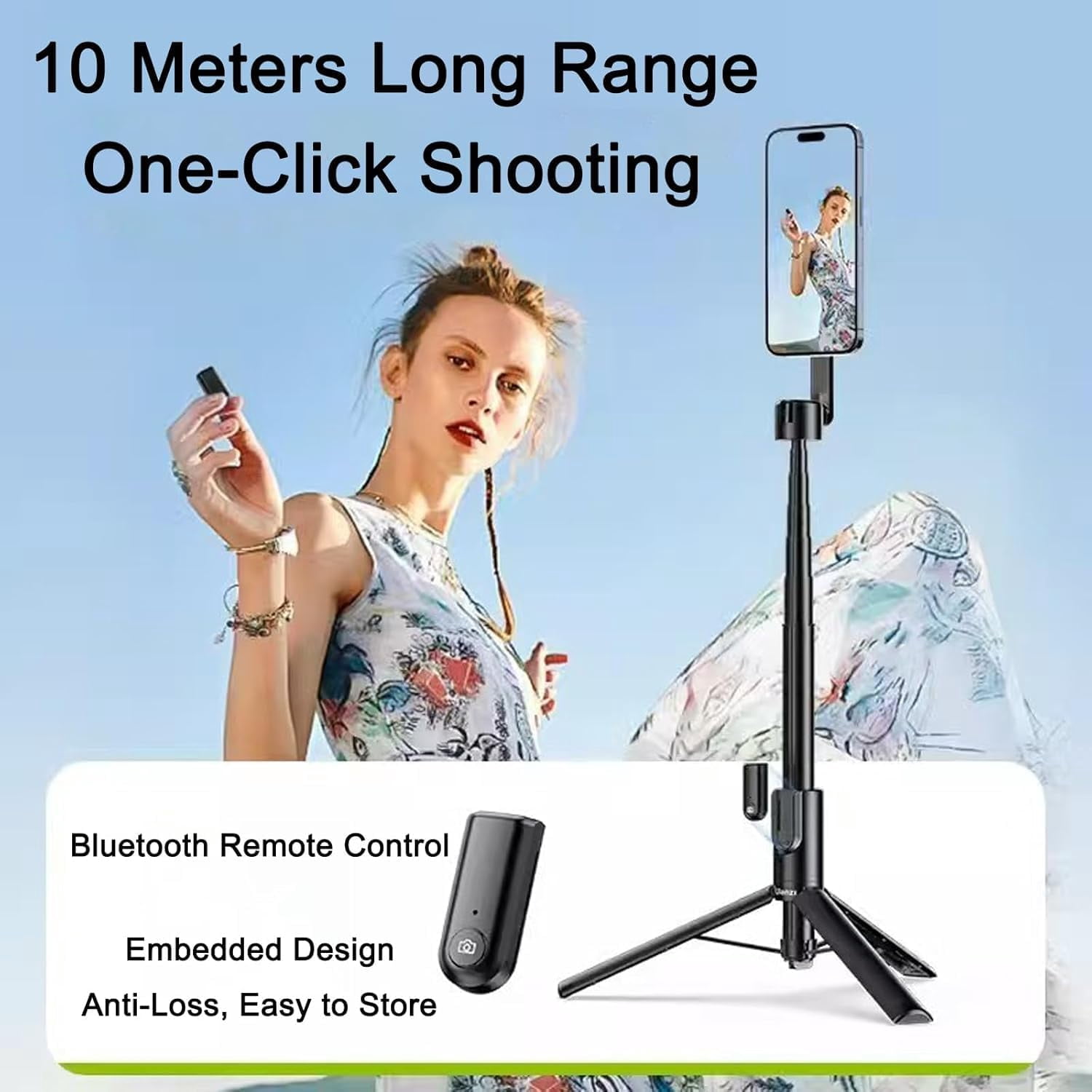 Horizum Magnetic Phone Tripod with Light, 51''/63'' Extendable Portable Selfie Stick with Wireless Remote for iPhone, 360° Rotation Phone Stand for Video Recording/Vlogging (Black,51'')