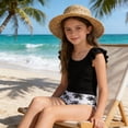 thumbnail image 4 of Mnyotv Girls Swimsuits Cut Out Bathing Suit Flutter Sleeve Tops and Floral Bikini Shorts Summer Beach Swimwears Size 15-16 Years, 4 of 8