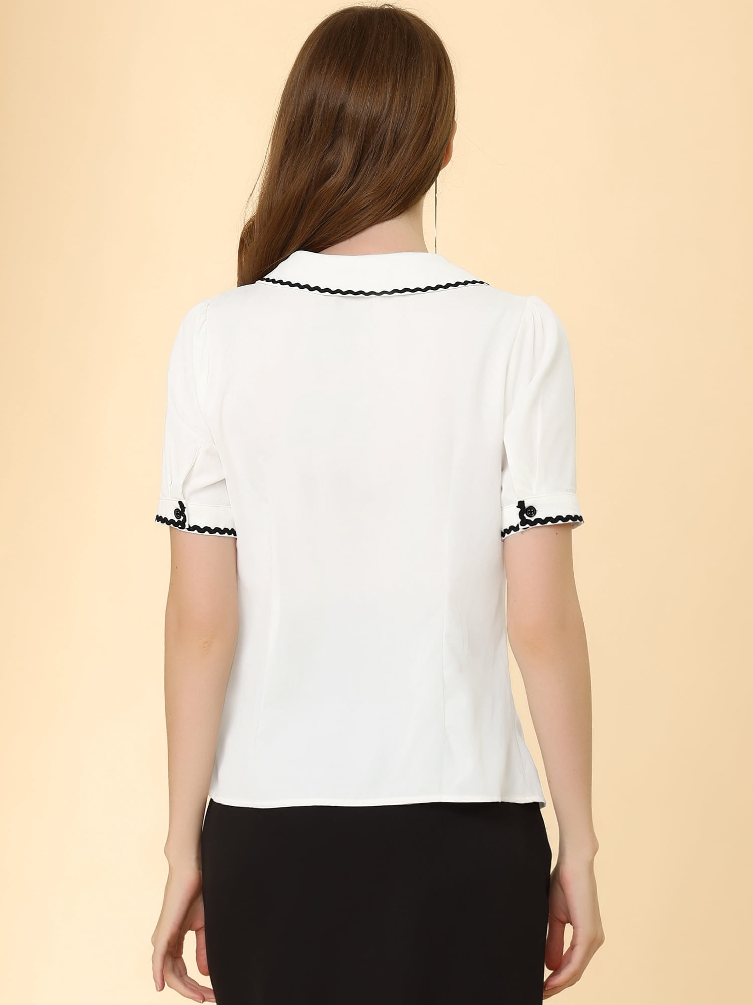 DARING DIVA Women's Elegant Chiffon Button Down Peter Pan Collar Blouse M White