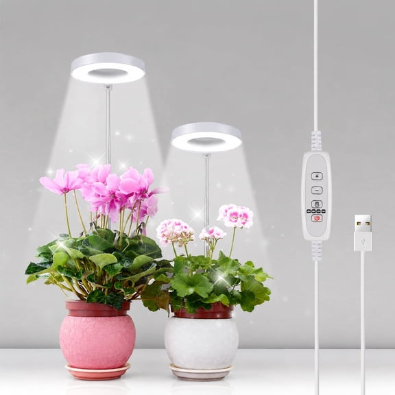 Gaormii Plant Grow Light, LED Full Spectrum Growing Lamp for Indoor Plants, Height Adjustable & Auto on/off Timer 4/8/12/18H, 10 Dimmable Brightness for Small Plants, Succulents, 2 Pack, White