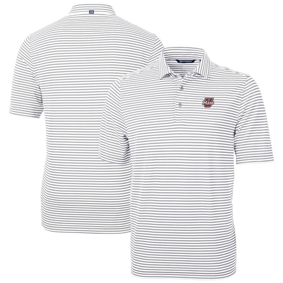 Men's Cutter & Buck  Gray UMass Minutemen Virtue Eco Pique Stripe Recycled Polo