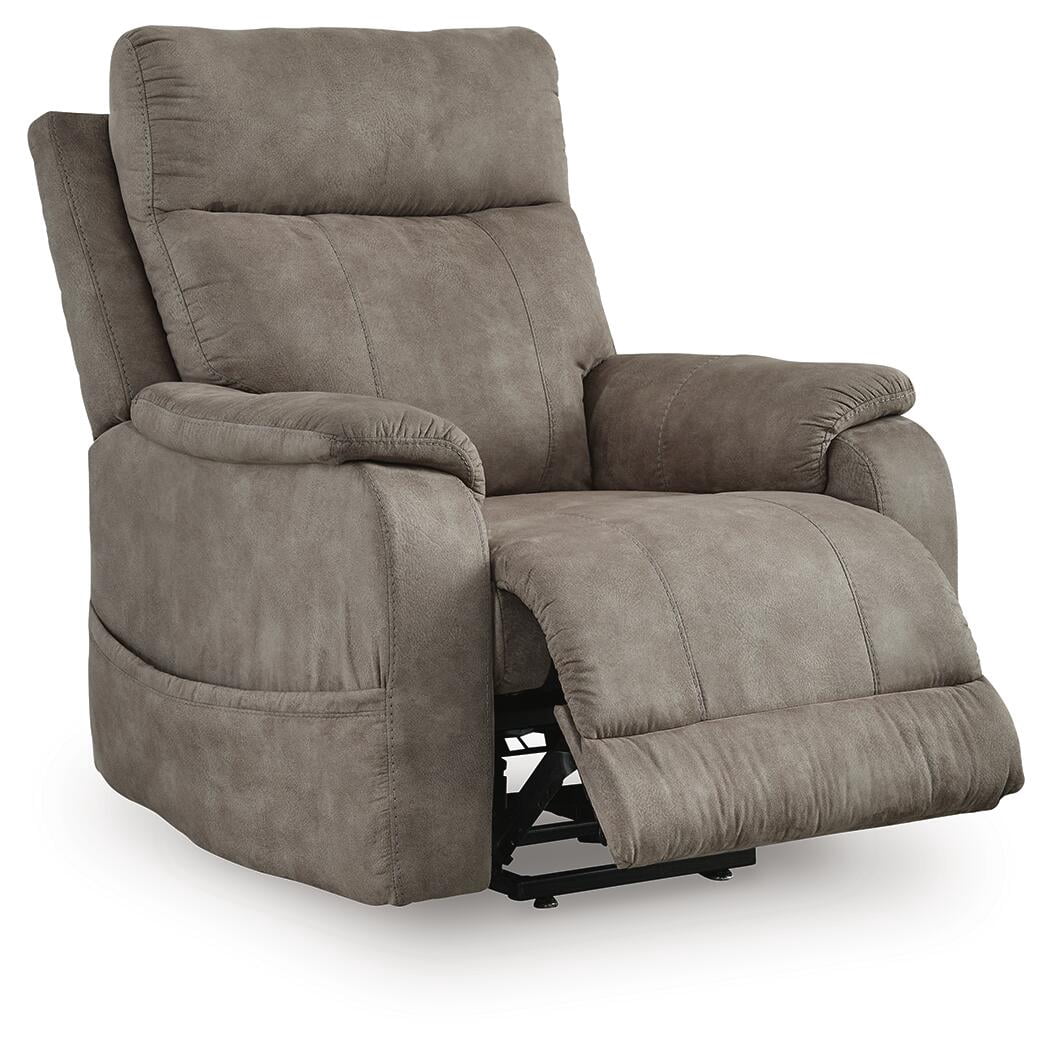 Signature Design by Ashley Crestmeade Power Lift Recliner Chair with Heat, Massage, USB Charging - Fossil Gray Faux Leather Electric Lift Chair
